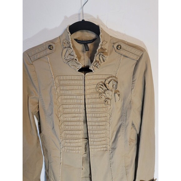 White House Black Market Military Khaki Jacket 6 Nehru Collar 70s Vibe - Picture 2 of 13